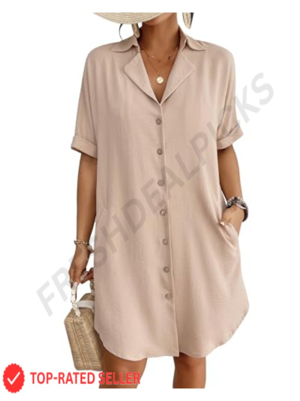 Bsubseach Women Swim Cover-Up Button-Down Short Sleeve Beach Shirt Coverup
